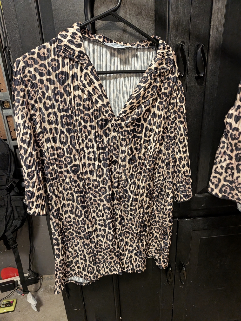 Pleated Leopard Print V-Neck Tunic - Taupe/Black